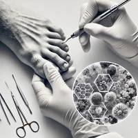 DALL·E 2025-06-19 19.10.27 - A close-up image showing a medical pedicure procedure. A professional wearing gloves is carefully treating a patient's foot using sterile tools. The s